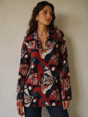 🌺 Vintage 1970s Geometric Print Tunic